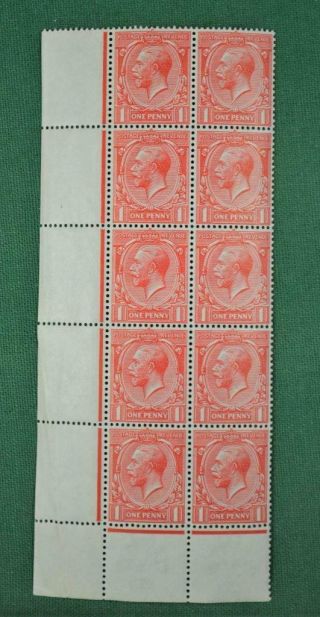 Gb Stamps George V 1d Red Block Of 10 U/m (ch163)