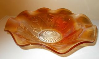 Jeannette Glass Iris & Herringbone Marigold Iridescent Carnival Glass Fruit Bowl