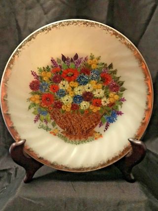 2 Vintage Fire King 7.  5 " Gold Rim Hand Painted Plates - Spring Flowers - Signed