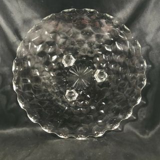 Vintage American Fostoria Clear 3 Footed 12” Round Cake Plate Cube Pattern