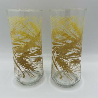 Mcm Vintage 1960’s Set Of 2 Fire King Golden Wheat Drinking Glasses Tumblers Euc