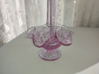 Fenton Glass Inverted Strawberry Dusty Rose Pink Handled Basket 3