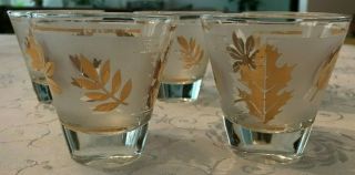4 Vintage Mid Century Libbey Gold Leaf Frosted Shot Glasses /bar Glasses