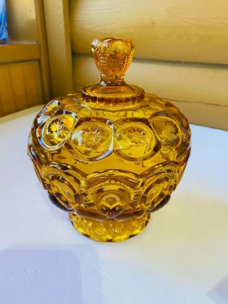 Vintage Le Smith Moon & Stars Amber Glass Lidded Compote