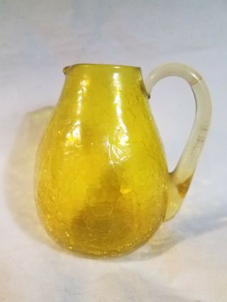 3 1/2 " Vintage Handblown Pilgrim Yellow Crackle Glass Pitcher