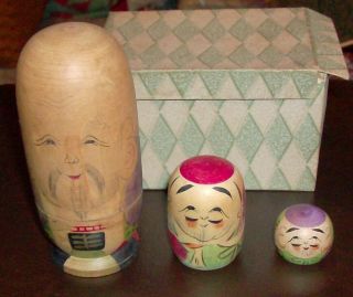 Vintage Set Of 3 Asian Nesting Dolls —chinese/japanese - Signed - L@@k
