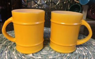 Fire King Vintage Htf Ranger Barrel 12oz Coffee Mug Set Mustard Yellow