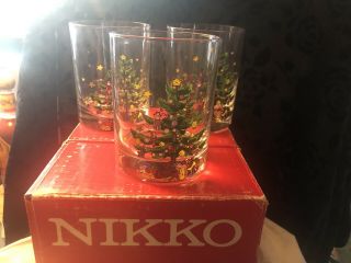 Nikko Vintage Christmas Tree Glassware 14oz Double Old Fashioned Set 4 Glasses