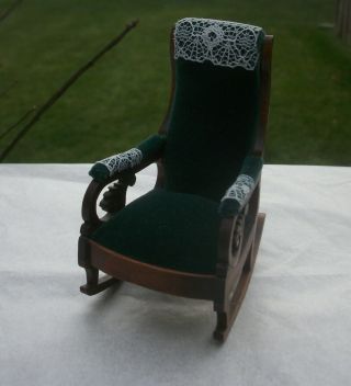 Artist Made Miniature Nic Nichols Green Velvet Rocking Chair Dollhouse