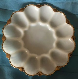 Fire King Milk Glass Divided Relish Dish & Egg Platter With Gold Trim 2