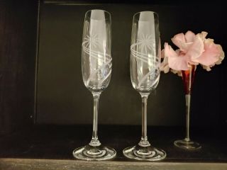 Waterford Marquis Crystal Flute / Champagne Glasses Millennium 2000 9 " Tall