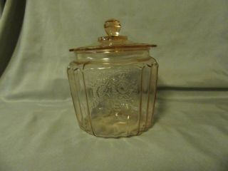 Vtg Anchor Hocking Pink Mayfair Open Rose Glass Biscuit Jar With Lid 1930 