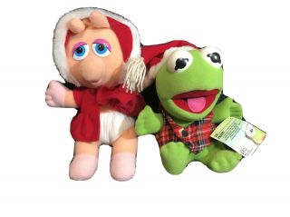 1987 Read Christmas Muppet Babies Miss Piggy & Kermit Plush Stuffed Animals Ts50