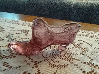 Fenton Pink Cabbage Rose Glass Shoe Slipper