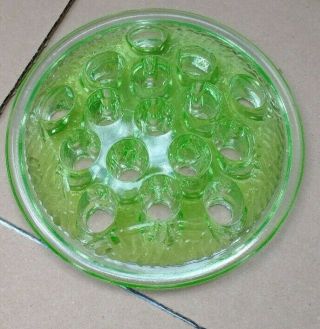 Vintage Green Glass Flower Frog 16 Hole 2