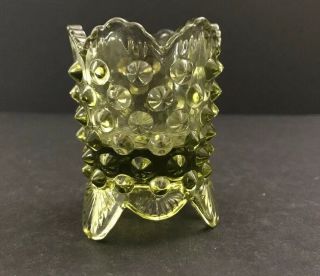 Vtg Fenton Art Glass Hobnail Colonial Green Toothpick Holder 2 7/8 Votive Candle