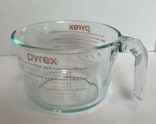 Vintage Pyrex 4 Cup 1 Quart Glass Red Measuring Cup Open Handle