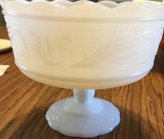 Vintage E.  O.  Brody Milk Glass Floral Compote Bowl Planter Footed Scallop Edge