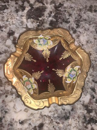 Vintage Bohemian Czech Moser Glass Ruby Red Crustal Glass Ashtray Without Box