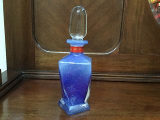 Vintage Hand Blown Lavorazione Arte Murano Made In Italy Blue Perfume Bottle