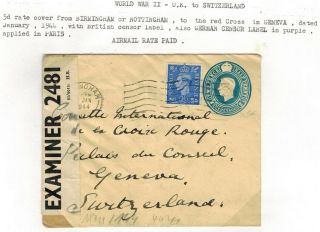 Gb Wwii 1944 Cover To The Red Cross Switzerland British And Nazi Censor Labels