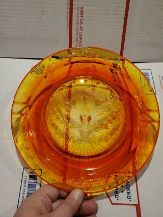 Flat Tiara 9 " Amber Glass Eagle Ashtray Eagle In Center