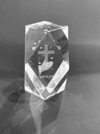 God Bless 3d Laser Etched Clear Crystal Glass Paperweight Praying Hands Cross