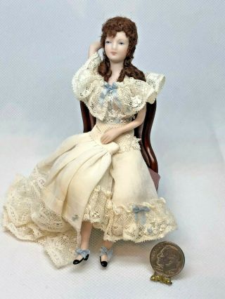 Dollhouse Miniature Artisan Porcelain Vict.  Lady Doll In Lingerie Sitting 1:12