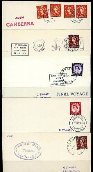 Gb 1960/68 Maritime Mail - Wildings Abroad - Overseas Paquebot Marks (x10)