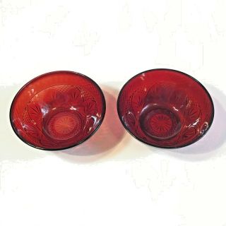 Set Of 2 Antique Ruby Red Cristal D’arques - Durand Salad Bowls