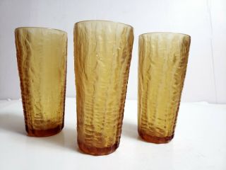 Set Of 3 Mcm Continental Can Co Tiffinware Glass Gold Tree Bark Tumblers 16 Oz