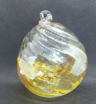 Hand Blown Art Glass Friendship/witch Ball Sphere Sun Catcher Swirl Amber Signed