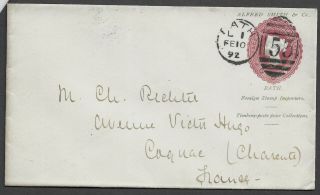 Gb 1892 Qv Sto Es10 2 1/2d Lake Postal Stationery Alfred Smith Stamp Dealer Bath