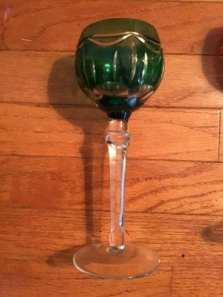Vintage Cut Clear Bohemian Crystal Green Glass 8 1/2” Tall