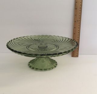 Vintage Green Glass Serving Pie Plate Cake Stand Platter