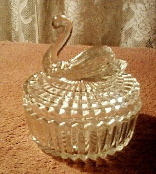 Vintage Jeannette Glass Clear Swan Lipstick Powder Jar With Lid