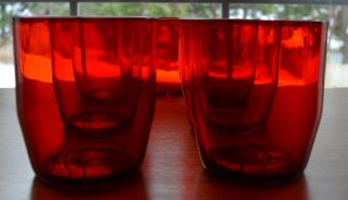 Lovely Set Of (7) Vintage Ruby Red Glass Juice Tumblers