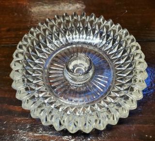 Vintage Indiana Glass Crystal Clear Glass Diamond Point Candlestick Holder