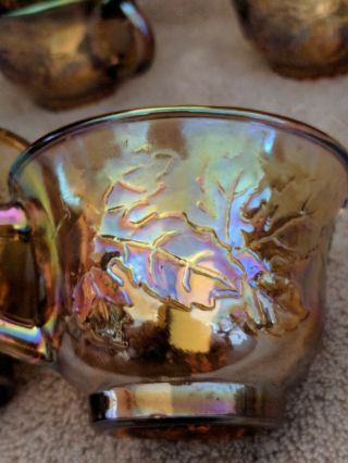 Vintage Indiana Harvest Grape Marigold Carnival Glass Punch Bowl Cups - Set Of 4