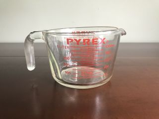 Vintage Pyrex 4 Cup/1 Qt/32 Oz J Handle Red Letters 532 Measure Corning Ny Usa