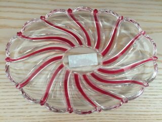 Mikasa Peppermint Red Swirl Candy Dish Oval 9.  5” Made In Germany