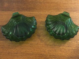 Vintage Anchor Hocking Forest Emerald Green Glass Shell Dessert Bowls - 2