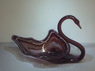 Vintage Large Murano Style Swan Dish Figure Blown Art Glass Bowl,