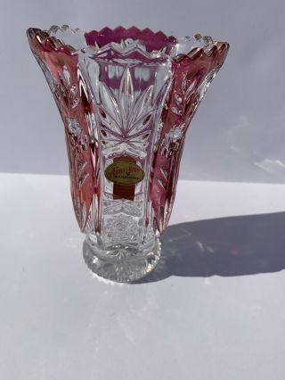 Vintage Anna Hutte Bleikristall Red Lead Crystal Vase & Basket Gorgeous Germany