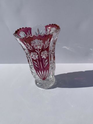 Vintage Anna Hutte Bleikristall Red Lead Crystal Vase & Basket Gorgeous Germany 2