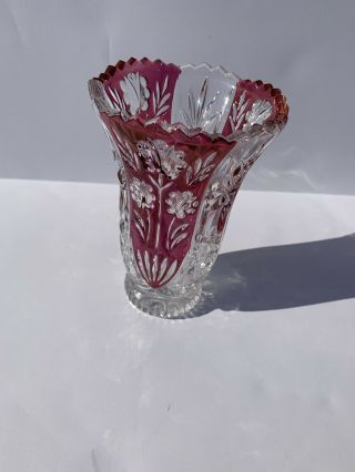 Vintage Anna Hutte Bleikristall Red Lead Crystal Vase & Basket Gorgeous Germany 3