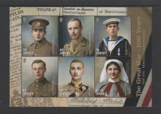 Jersey - 2018,  The Great War,  Pt 5 100 Years Armistice & Remembrance Sheet - Mnh