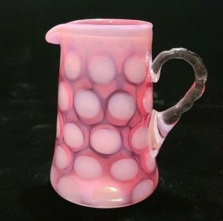 Fenton Cranberry Opalescent Coin Spot Optic Pitcher Clear Handle