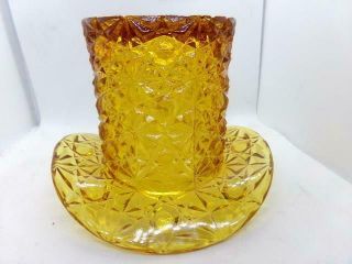 Vintage Yellow Glass Daisy & Button Top Hat Vase - Planter - Decoration 71