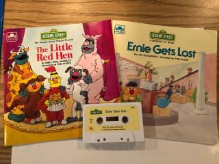 Sesame Street Ernie Gets Lost/little Red Hen Golden Books And Cassette Tape.
